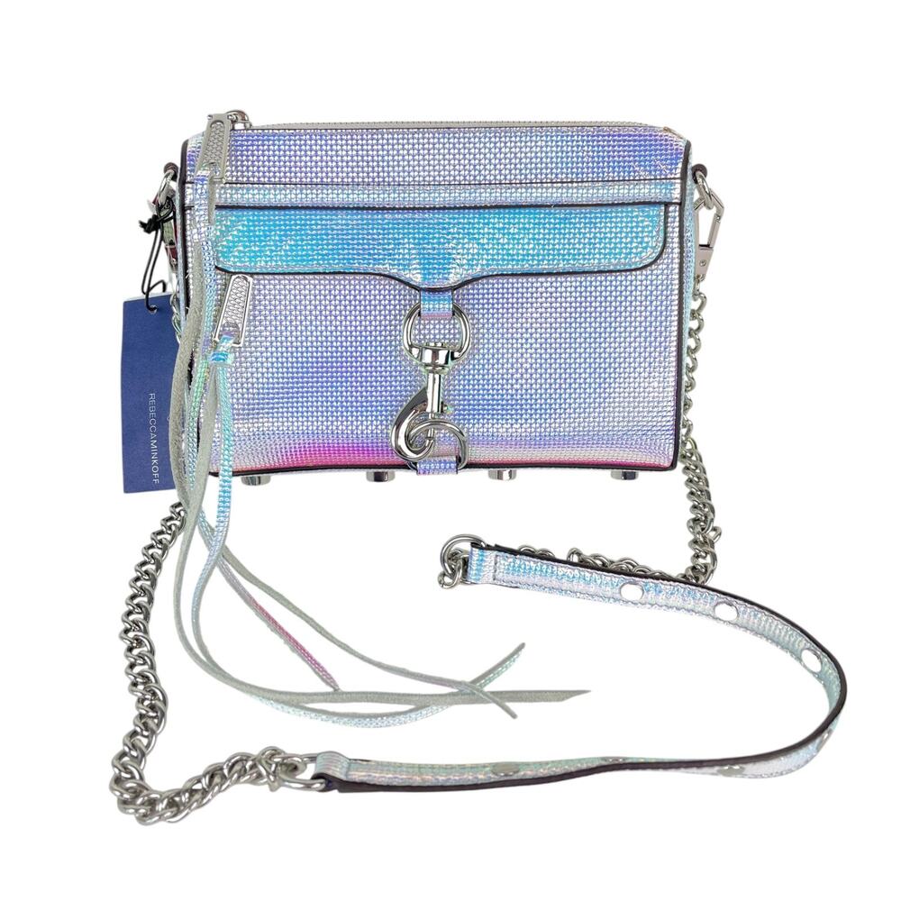 Rebecca Minkoff Opal Iridescent Mini Mac Studded Chain Crossbody Bag Holographic